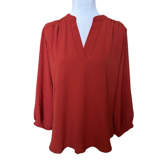 Entro Women's Split Neck Top 3/4 Sleeves Rust Size Large - Picture 2 of 10